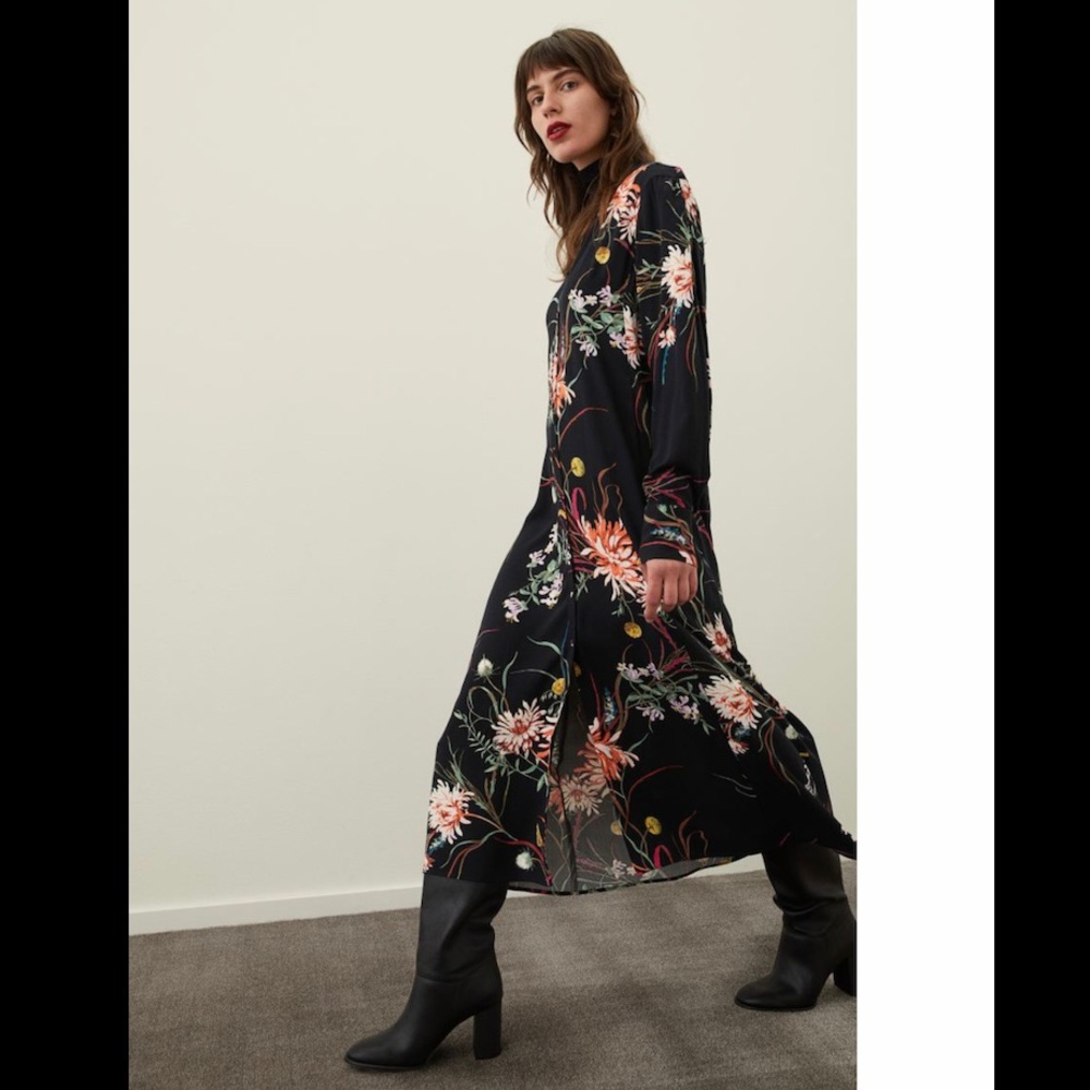 H&M Tie Belt Floral Print Shirt Dress Size XXL